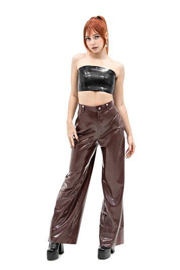 Латексні штани з високою посадкою. Коричневі HWL-PANTS-BRW-XL фото