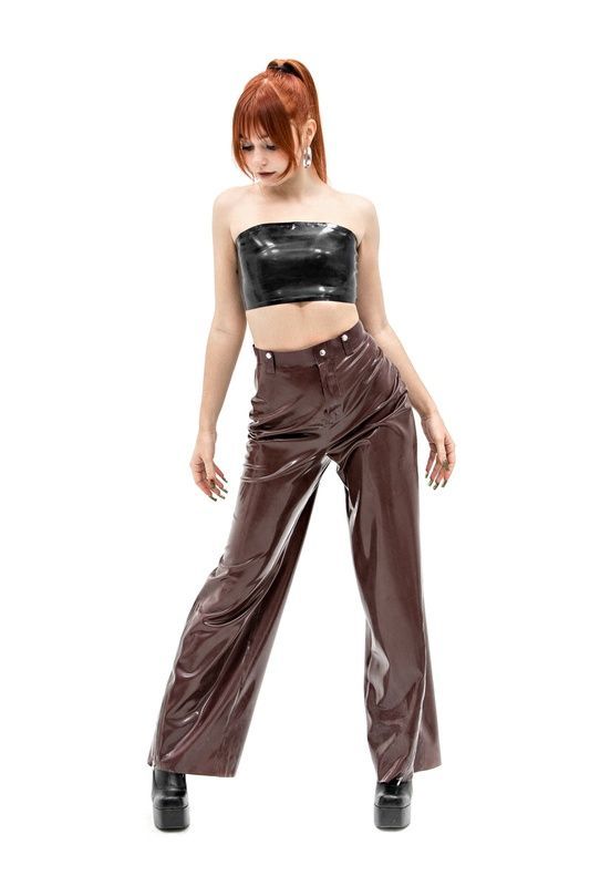 Латексні штани з високою посадкою. Коричневі HWL-PANTS-BRW-XL фото